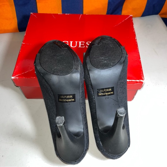 GUESS Peep Toe Heels Malee Platform Stilettos black multifabric size 7 M G print - Picture 4 of 6